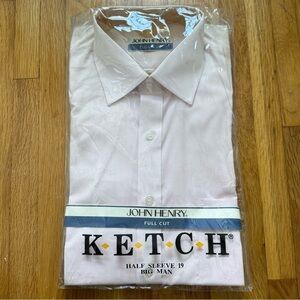 John Henry Full Cut Ketch Short Sleeve Button Down Shirt Pink Men’s Neck 15 NWT
